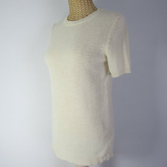 Theory Women Small Ivory Cream 100% Cashmere Short Sleeve Crew Neck Sweater - Picture 2 of 7